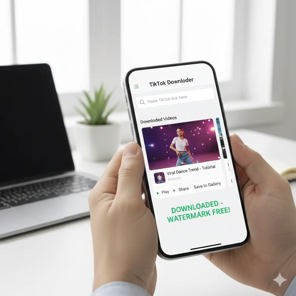 Content creator using a TikTok Video Downloader to save viral trends without watermark